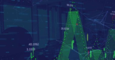 Dijital ekranlar üzerinden istatistik ve veri işleme resimleri. Küresel iş dünyası dijital arayüz teknolojisi ve dijital olarak oluşturulan ağ konsepti.