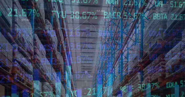 Depodaki veri işleme görüntüsü. Küresel iş ve dijital arayüz kavramı dijital olarak oluşturulmuş görüntü.