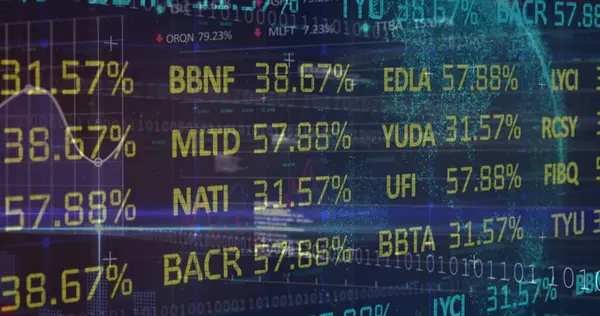 İstatistikler üzerinden finansal veri işleme resmi. Global, dijital arayüz ve teknoloji konseptini dijital olarak oluşturulan imajı finanse eder.