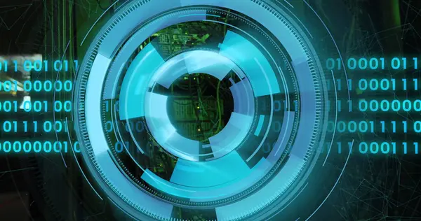 Sunucu odasındaki tarama ve veri işleme görüntüsü. küresel iş ve dijital arayüz kavramı dijital olarak oluşturulmuş görüntü.