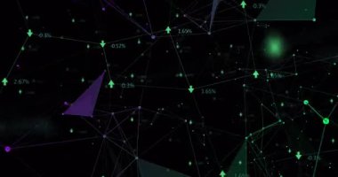 Siyah arkaplan açılışı canlandırma ağı oluşturma üçgenler oluşturma, titreşen değerler veri değişikliklerini gösterme. Soyut, veri görselleştirme, geleceksel, teknoloji, dijital, ağ, dinamik