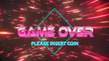 Dönen neon çizgileri dönen oyun bitti. Lütfen INSERT PIN pırlanta darbesi isteniyor. Neon, arcade, motion, technology, enerjik, dijital, futuristik