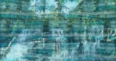 Şelale üzerine şelale örtüsü solarken, çizgi grafikleri piyasa eğilimlerini göstermek için canlanıyor. Doğa, manzara, veri görselleştirme, finansal analitikler, dijital, manzaralı, büyüme
