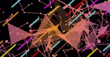 Sürüklenen çizgilerle başlayarak, veri akışını gösteren dönen çokgenler oluşturan ağ oluşumları. Dijital, soyut, fütüristik, geometrik, teknolojik, canlı, kablosuz