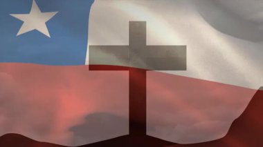 Rüzgâr, Şili bayrağının siyah haçın arkasında dalgalanmasına ve bayrak renklerini ortaya çıkaran donukluğa neden oluyor. Vatanseverlik, maneviyat, hürmet, sembolizm, dua, bağlılık, ciddiyet