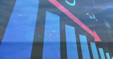 Çizgilerin açılışını gösteren çizelge, kırmızı ok işaretleri azalıyor, pembe dalga boyu süzülüyor%. Veri, analitik, görselleştirme, gelecek, dijital, bilgi, teknoloji