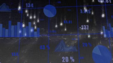 İkili akımlar üst üste geliyor. Gösterge paneli animasyon çubukları, pasta kaydırma, üç boyutlu yüzey yükselmesi. Veri, analitik, görselleştirme, gösterge paneli, teknoloji, dijital, soyut