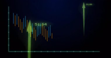 Veri güncelleme grafikleri alınırken sola kayan ve metrik tepeleri vurgulamak için yükselen oklar. Ölçüler, analiz, dijital, ilerleme, görselleştirme, içgörü, arayüz