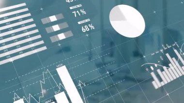 Veri tazeleme üzerine, veri arayüzü toplantı odasındaki animasyon çizelgeleriyle iş ölçümlerini güncelliyor. Analizler, gösterge panelleri, görselleştirme, iş zekası, yenilik, dijital, modern