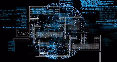 Fırlatmada parlayan mavi küre, veri pencerelerini açıyor, panelleri güncelliyor, veri akışını görselleştiriyor. Veri görselleştirme, dijital arayüz, soyut teknoloji, veri analizleri, siber ağ, geleceksel tasarım, yapay zeka