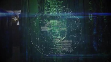 Işıldayan veri ızgarası holografik kabloları başlatıyor, şekilleniyor ve dönüyor, networkleniyor. Fütürist, teknoloji, dijital, yenilik, siber, bağlantı, sürükleyici