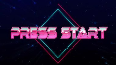 Yük presinde START ana hatları istifleme, neon elmas izleme, ışık saçan ışık hızı etkisi. Fütürist, dijital, siber, enerjik, dalgın, dinamik, geometrik