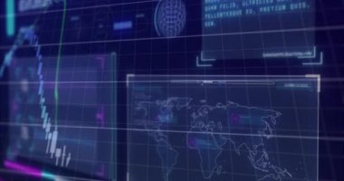 Üçüncü saniye harita çizgileri havada asılı duruyor, şamdanlar oluşuyor, yeşil çizgi% etiketleri yansıtıyor. Teknoloji, analitik, finans, veri görselleştirme, dijital arayüz, fütürist, yatırım