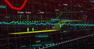 Şebeke yükleme blokları kayıyor ve kırmızı çizgi iz sürme zirveleri, kurdele şekil değiştirip eğilim gösteriyor. Fütürist, analitik, enerjik, dalgın, teknolojik, veri odaklı, karmaşık