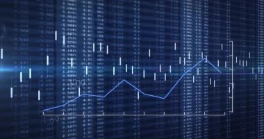 Takip eden veri şebekesi akışı, şamdanlar titreşiyor ve fiyat dalgalanmalarını takip ediyor. Finans, analitik, veri, teknoloji, yatırım, dijital, eğilim