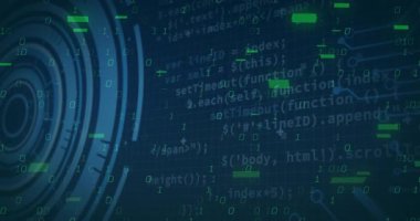 Donanma mavisi HUD kod ve ikili akımları başlatarak sistem izleme için veri akışını görselleştiriyor. Gelecekçi, siber, teknoloji, veri, dijital, arayüz, siber güvenlik