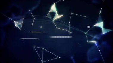 Sürüklenen çokgen kümesi arızalanır sonra parlayan kıvılcım dönüşerek dönen üç boyutlu dünya ağına dönüşür. Fütürist, soyut, dijital, holografik, ağ, teknoloji, yenilik