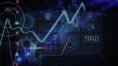 Yükleme sırasında, titreşen mavi ve kırmızı izler tarama tepeleri ve yalakları, titreşim grafikleri ölçümleri gösteriyor. Dijital, gelecekçilik, analitik, arayüz, görselleştirme, teknoloji, soyut