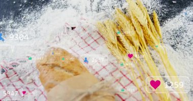 Başlarken somun somunu etrafında maddeleşen nişan simgeleri sayım yapıyor ve büyümeyi gösteriyor. Rustik, fırın, zanaat, yemek fotoğrafçılığı, sosyal medya, katılım, büyüme