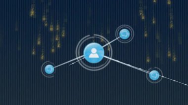 İlk mavi kullanıcı düğümü ortaya çıkıyor, bağlantılar gönderiyor ve verileri görselleştiren ağ grafiği oluşturuyor. Teknoloji, bağlantı, veri görselleştirme, dijital ağ, soyut, yenilik, siber alan