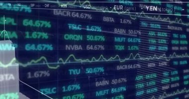 Fırlatma paneli animasyon çizelgesinde, piyasa eğilimlerini güncelleyen saatleri titreştiren 3D çubuklar akıyordu. Finansal, veri, analitik, dijital, teknoloji, kurumsal, modern