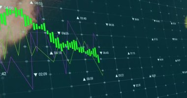 Şebeke, şamdan çubuklarıyla maddeleşiyor sonra da duman rengi olarak taze verilerle yükseliyor. Finansal analiz, veri görselleştirme, pazar eğilimleri, dijital arayüz, teknik tablo, soyut teknoloji, finansal grafik