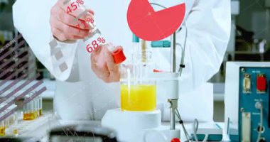 Kırmızı başlığı çıkarmaya başlıyorum. Bilim adamı sarı çözeltiyi yerleştiriyor düğmeyi ayarlıyor, numuneyi belgeliyor. Laboratuvar, araştırma, bilim, enstrümantasyon, deney, veri, kesinlik