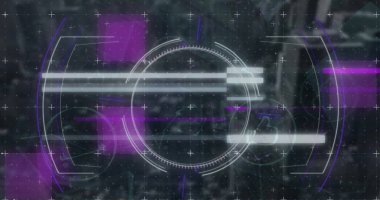 Dijital simgelerden oluşan bir ağın görüntüsü ve şehir manzarasının havadan görüntüsü. Küresel ağ ve iş teknolojisi kavramı