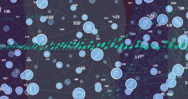 Bağlantı ağı üzerinden veri işleme resmi. Küresel bağlantılar, hesaplama ve dijital arayüz konsepti dijital olarak oluşturuldu.