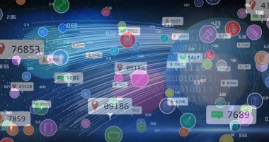 Mavi arka planda sosyal medya simgeleri. Sosyal medya ve dijital arayüz konsepti dijital olarak oluşturuldu.