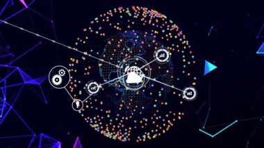 Nabız simgesi kaydırma ve bağlantı efektlerini başlatıyor ve genişleyen veri ağını gösteriyor. Teknoloji, bağlantı, yenilik, siber alan, veri, dijital, altyapı