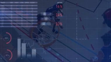 Spor analitiğini turta grafikleriyle başlatırken, oyuncular smaç basarken çizgi grafikleri çizerken. Atletizm, dijital, görselleştirme, rekabet, takım çalışması, teknoloji, spor