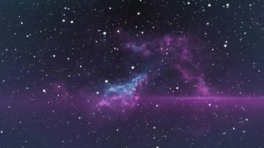 Işın hüzün altında mor-mavi nebulayı ortaya çıkaran warp hızı çizgileri oluşturan yıldızları kesiyor. Kozmos, astronomi, galaksi, gök, uzay keşfi, bilim kurgu, kozmik