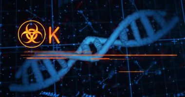 Dönen sarmal, metni bozuyor, biyolojik tehlike acil durumuna geçiyor. Siber güvenlik, dijital, fütüristik, laboratuvar, uyarı, teknoloji, yenilik