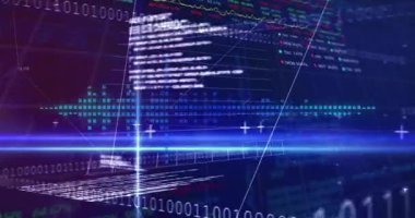 Titreşen ışınlarla oluşturulan ızgara hatları kodları somutlaştırıyor panelleri canlandırıyor pazar eğilimlerini takip eden grafikleri canlandırıyor. Dijital, geleceksel, veri, görselleştirme, teknoloji, analitik, yenilik