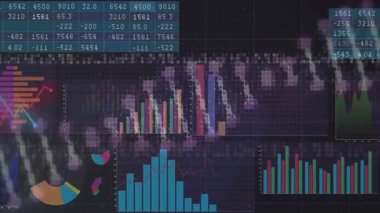 Pikselleştirilmiş sarmal oluşumunu başlatan kayan sayısal tablo paneli ve analiz için güncellenen grafikler. Veri görselleştirme, dijital arayüz, bilgi, teknoloji, veri analizi, fütüristik, soyut