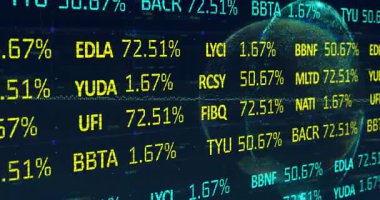 Veri paneli simgeye tepki göstererek çubukların güncellenmesini tetikliyor, piyasa eğilimini gösteren kablo çerçevesinin titreşimi. Gelecek, veri, dijital, teknoloji, ağ, görselleştirme, analitik