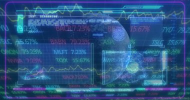 Finansal grafiklerin ve küresel donanma dijital ekranındaki verilerin görüntüsü. Küresel finans, ekonomi ve teknoloji kavramı dijital olarak üretilen görüntü.
