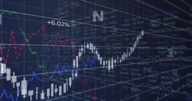 Karanlık arka plandaki finansal bağlantıların görüntüsü. Küresel bağlantılar, veri işleme ve dijital arayüz konsepti dijital olarak oluşturulmuş resim.