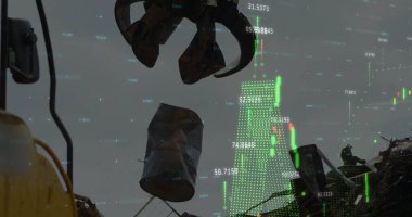 Finansal grafiklerin ve hurdalığın üzerindeki verilerin resmi. Atık, çöp, ekonomi ve finans kavramı dijital olarak üretilen imaj.