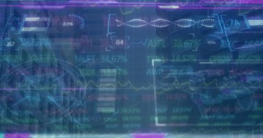 Şehir manzarası üzerinde veri işleme resmi. küresel iş ve dijital arayüz kavramı dijital olarak oluşturulmuş görüntü.