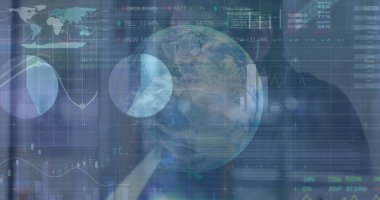 Finansal kürenin mavi arka plan veri işleme görüntüsü. Küresel finans ekonomisi iş ve teknoloji kavramı dijital olarak oluşturulmuş imaj.