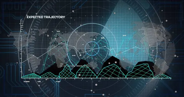 Donanma arka planında radar, grafikler ve dünya haritası. Veri işleme ve teknoloji konsepti dijital olarak oluşturuldu.