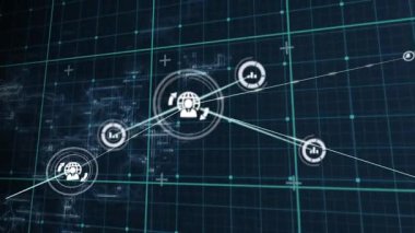 Merkezi kullanıcı simgesi başlatılıyor, ağ çizgileri genişliyor ve veri akışını gösteren düğümler oluşuyor. Teknoloji, dijital, bağlantı, yenilik, veri, devre, arayüz