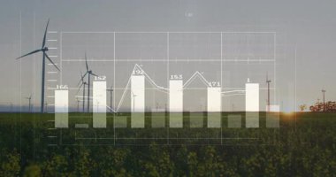 Enerji eğilimlerini göstermek için türbin enerji çizelgesini değiştirirken yeşil alan üzerinde üstüste binme azalıyor. Yenilenebilir, sürdürülebilirlik, veri görselleştirme, çevre, teknoloji, çevre dostu, modern