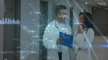 İki doktor test sonuçlarını tartıştıktan sonra veri örtüsü zayıflıyor ve dosyaları tıkırdatıp koridora çıkıyorlar. Tıbbi, işbirliği, teknoloji, analiz, sağlık, profesyonel, ağ