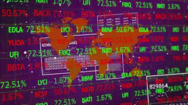 Başlangıçta turuncu dünya haritası güncellemesi ana hatları değiştiren hareketlendirme düğümleri görselleştiren trendler. Dijital arayüz, veri görselleştirme, ağ analizleri, fütüristik tasarım, teknoloji eğilimi, küresel bağlantı, animasyon grafikleri