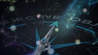 Dönen pusula açılıyor ve ok fırlatılıyor. Gelişmekte olan hedef etiketi darbe düğümlerine doğru dönüyor. Dijital, fütüristik, parlak, soyut, yenilik, teknoloji, görselleştirme