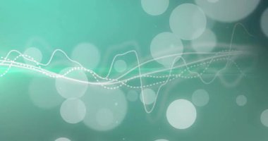 Dalgalanan üç dalga biçimi, yeşil alevler, sağa doğru sürüklenen gök mavisi eğimli bokeh ile açılıyor. Soyut, dijital sanat, hareket grafikleri, fütüristik, görsel efektler, teknoloji, canlı