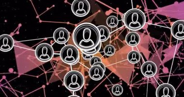 Ağ düğümleri sürükleniyor, avatarlara bölünüyor, dönüyorlar ve ağları yeniden görselleştiriyorlar. Teknoloji, bağlantı, siber alan, fütüristik, dijital, soyut, yenilik